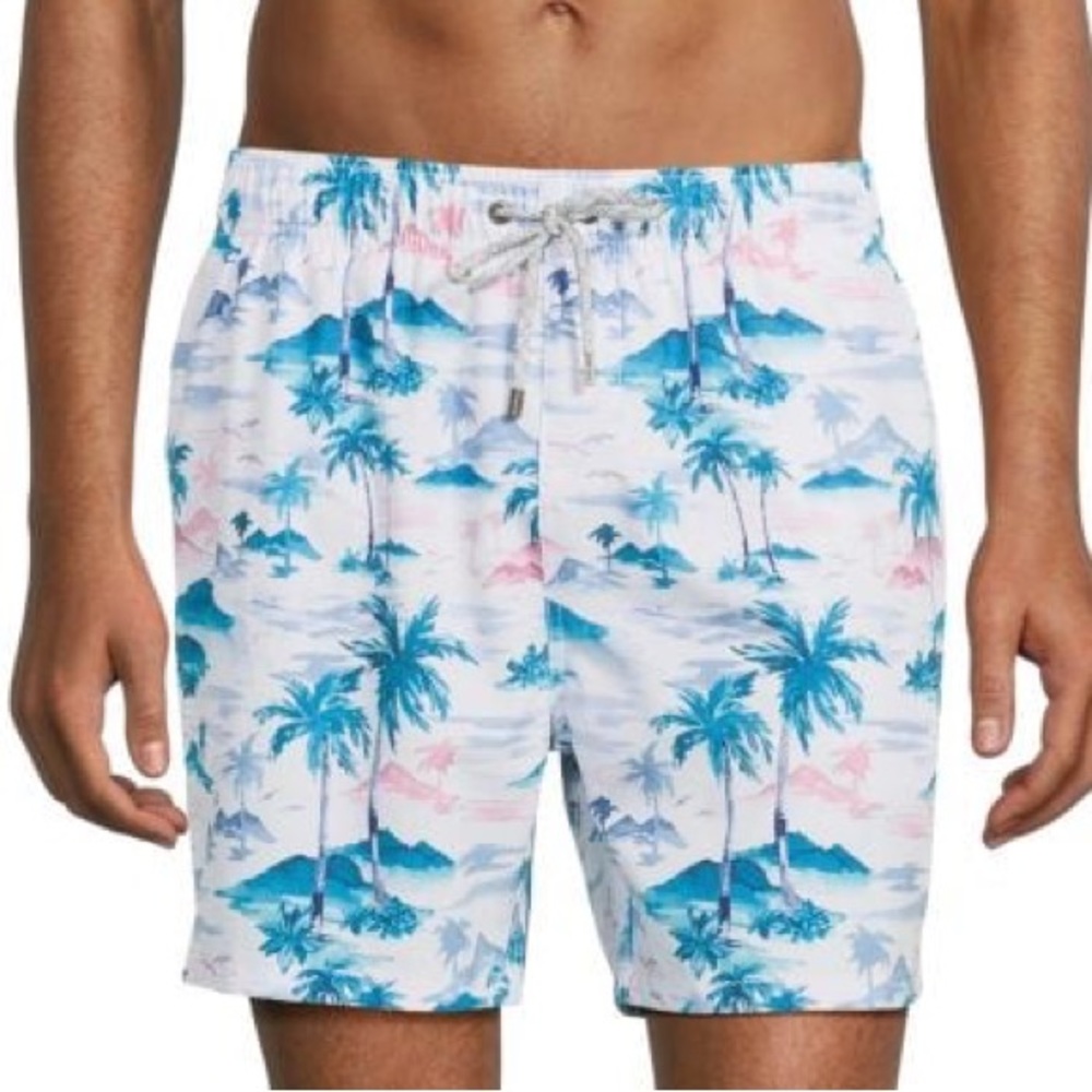 Vintage Summer Men's White Swim Trunks Board Shorts Mesh Lined Size Small